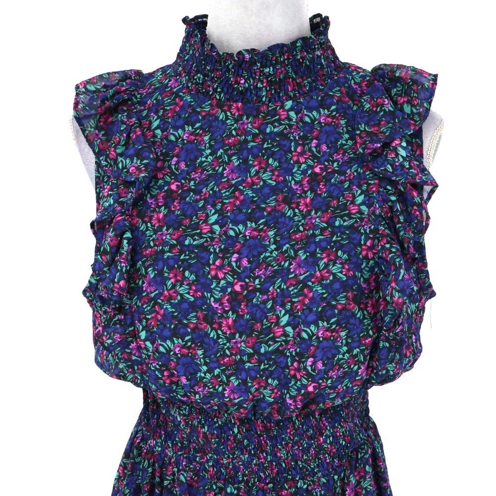 Lulus Dress Womens Large Navy Blue Evalina Floral Chiffon Ruffles Smocked Maxi - Picture 7 of 16